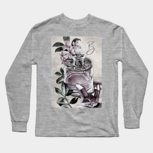 'B' vintage print perfume & rose quartz - personalized Long Sleeve T-Shirt